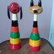 Wooden cat and dog stack toys