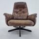 Midcentury Swivel Leather/Wood Armchair Göte Möbler Nässjö, Sweden, 1960s