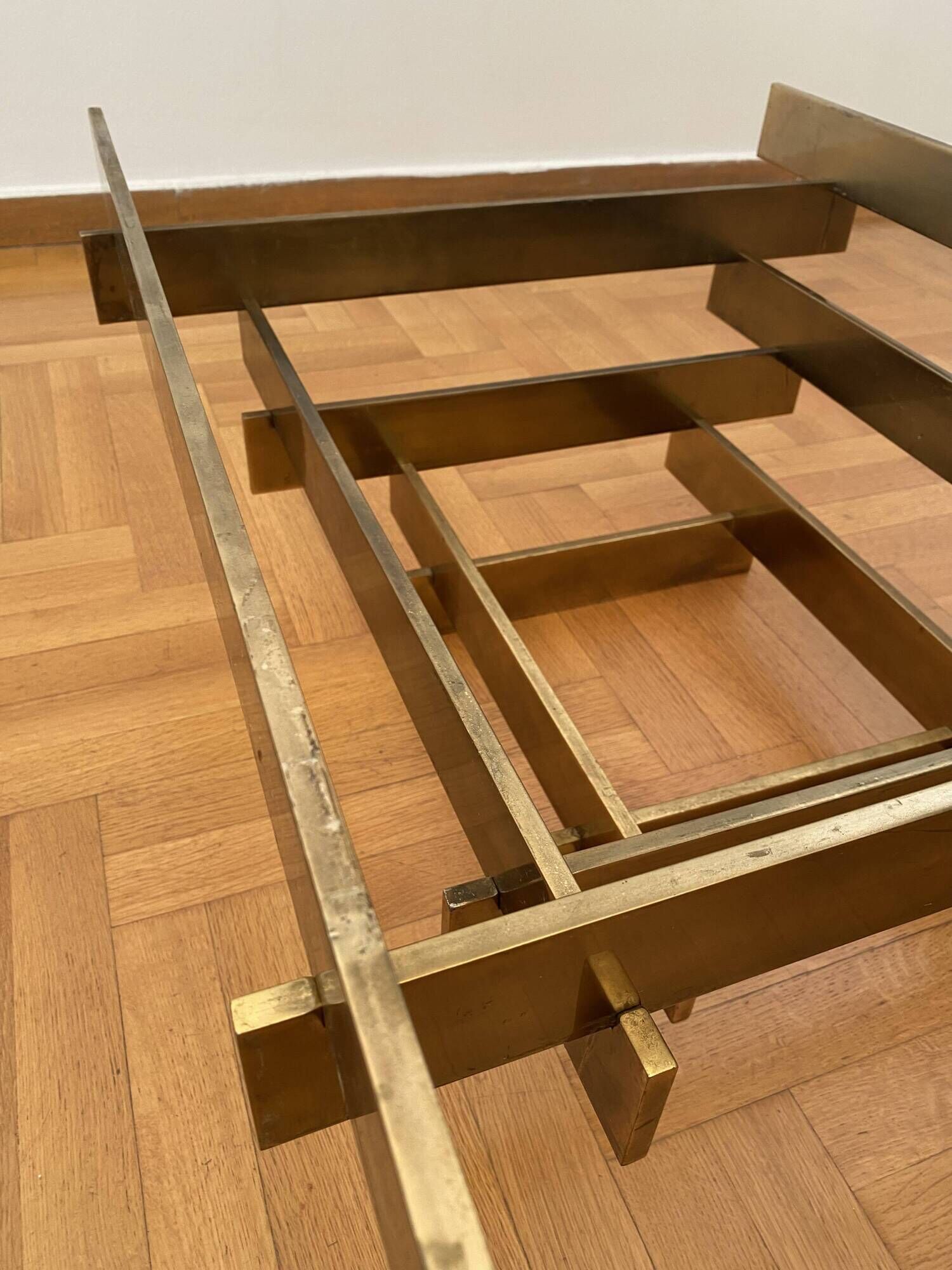 Vintage 1970s Square Coffee Table in Brass and Smoked Glass, David Hicks