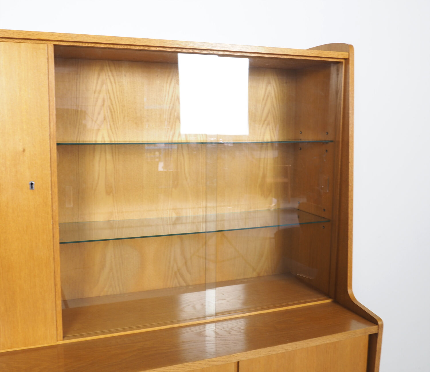 Vintage German Oak Buffet With Showcase, 1960's