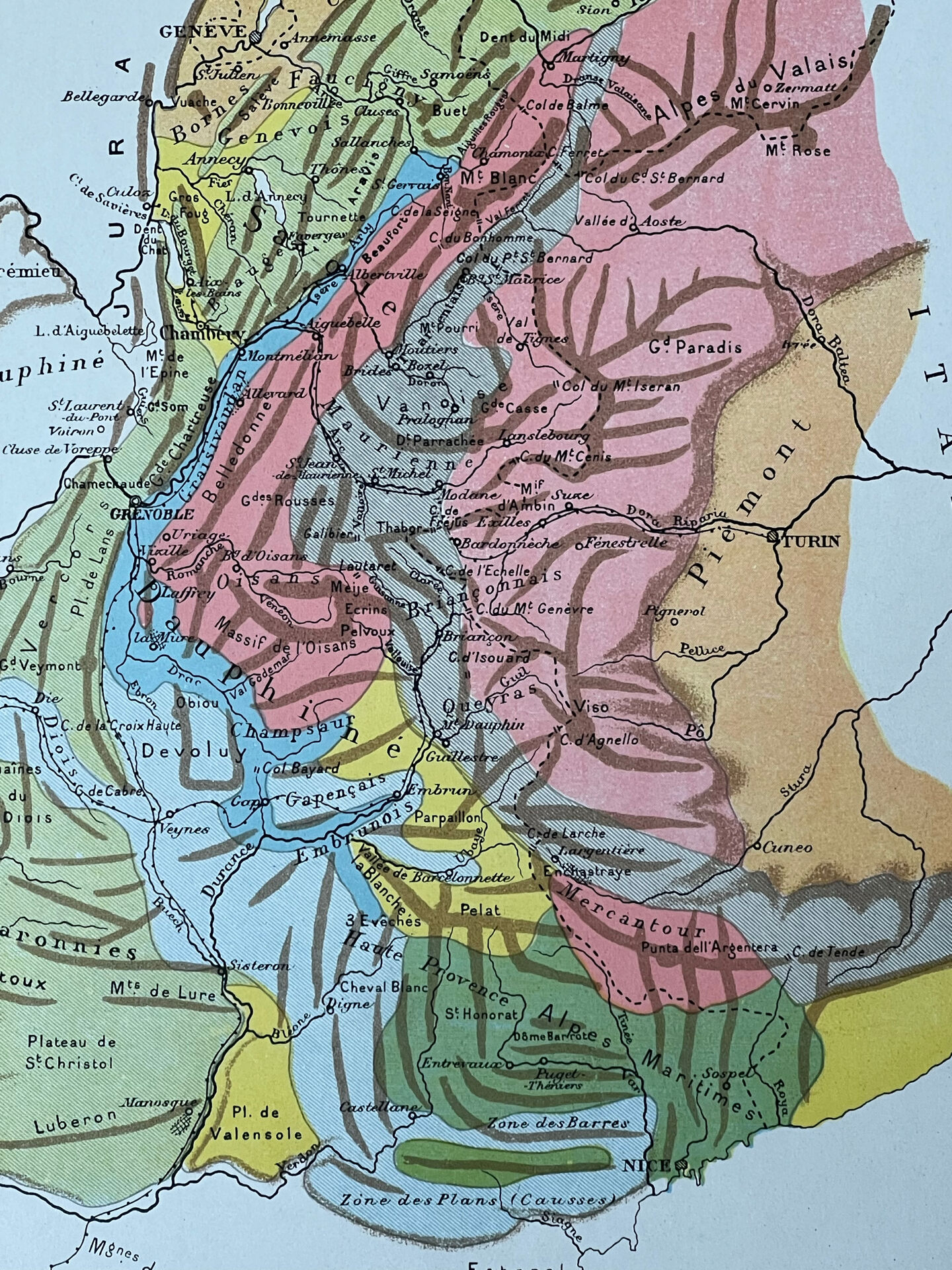 Carte originale Alpes - 37x27cm - 1908