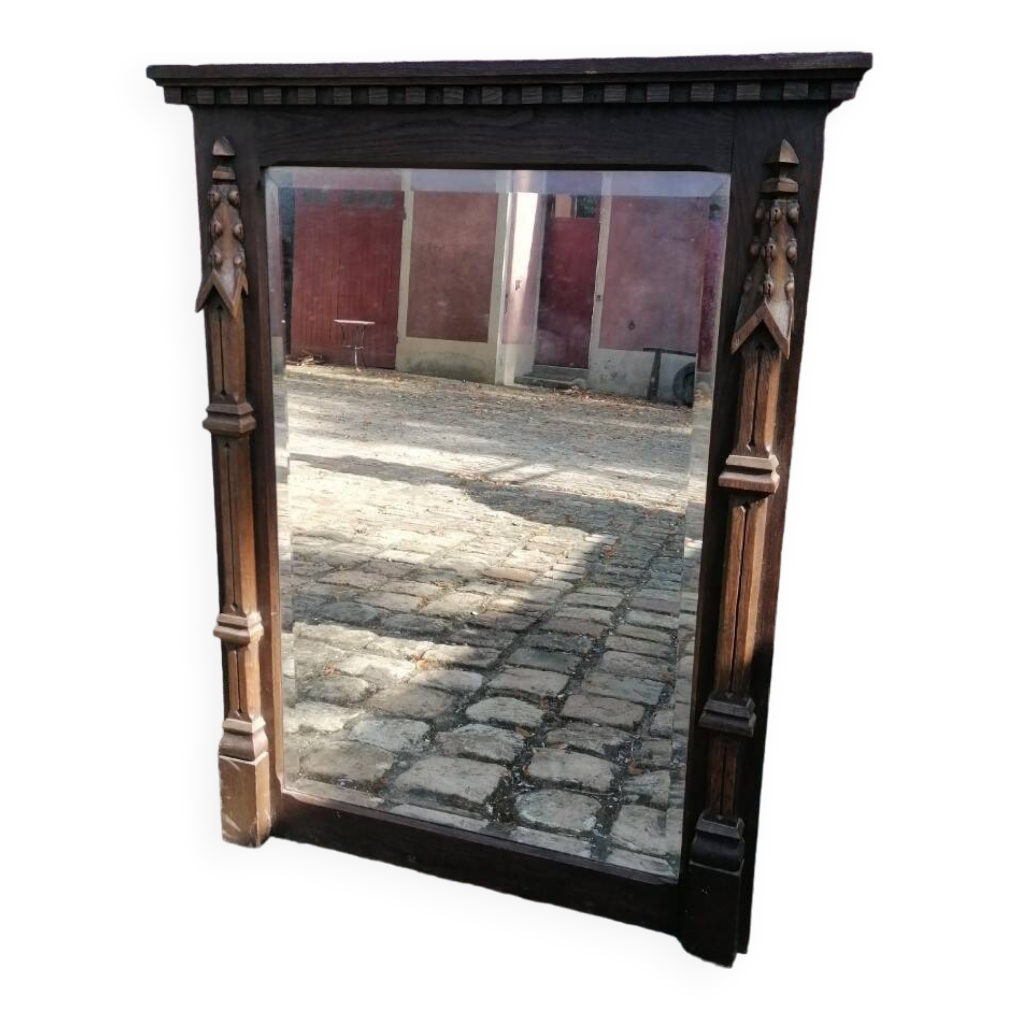 Rustic and Gothic beveled mirror