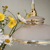 Pendant lamp, antique lampshade in white and gold granite glass