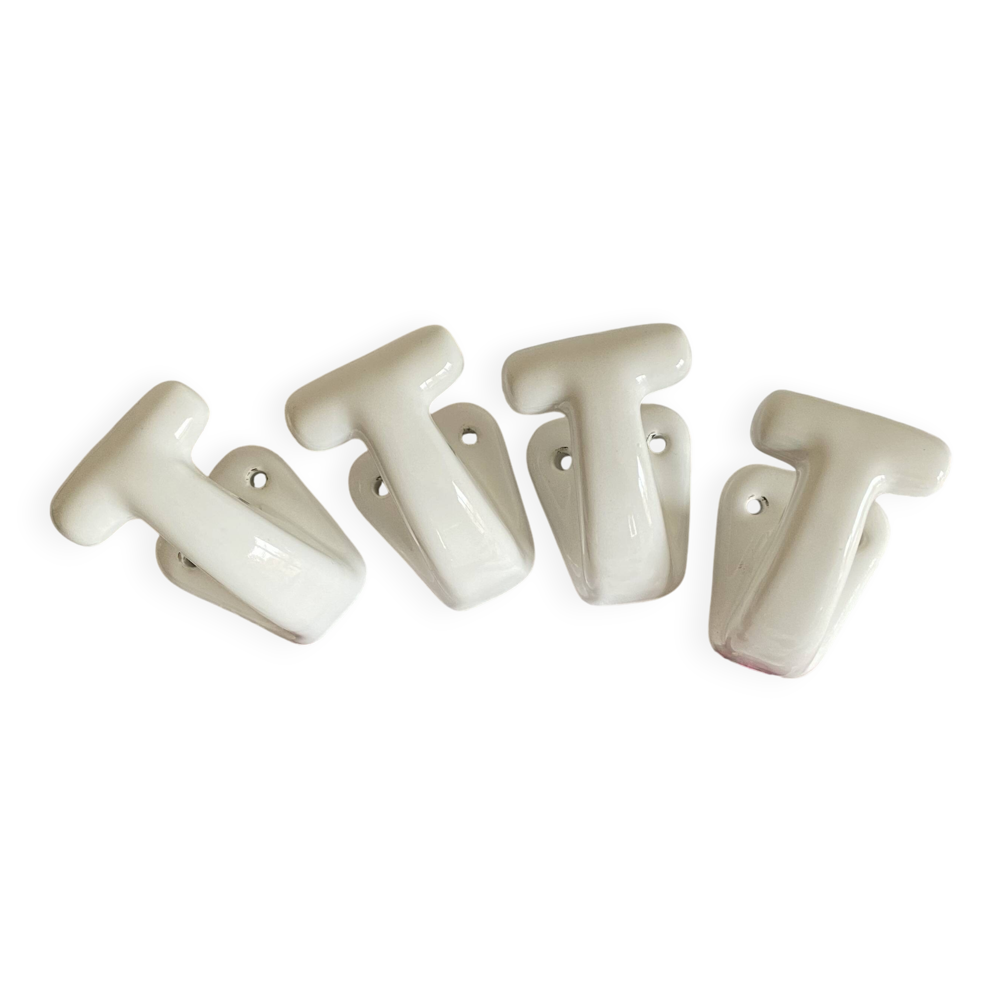 4 antique ceramic earthenware wall hooks towel holders ACC-7340