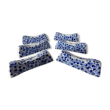 6 blue porcelain knife holders