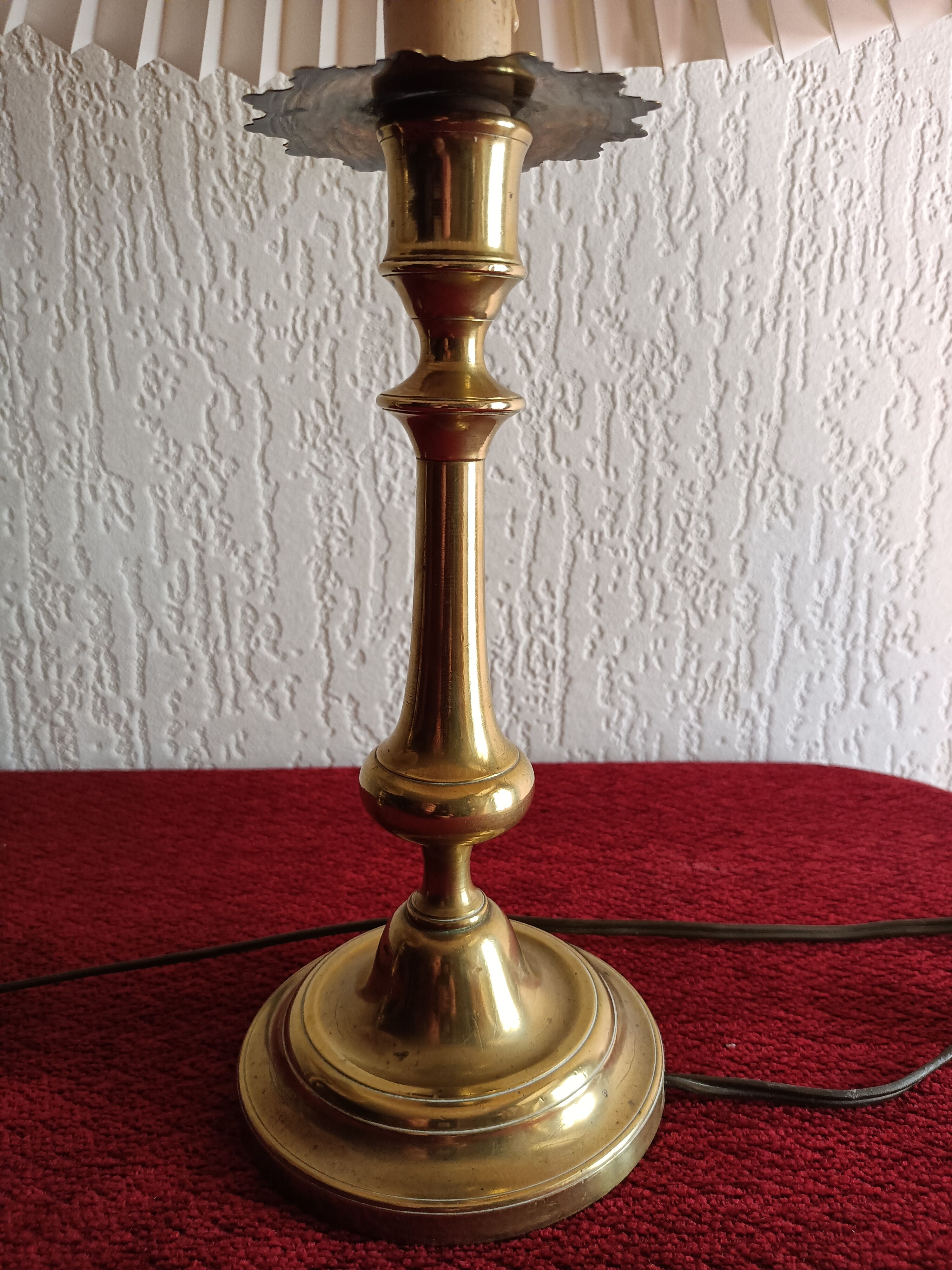 Pair of bronze bedside lamps with pleated lampshade