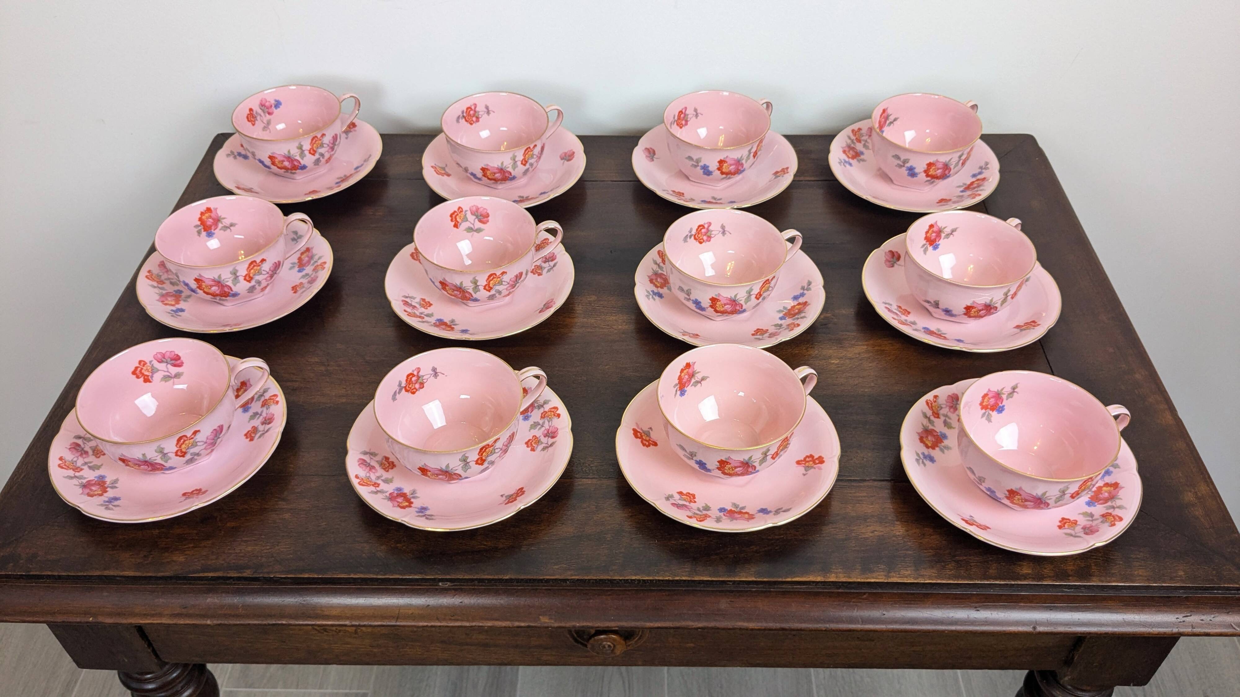 Epiag Czechoslovakia 27-piece art deco pink porcelain coffee set