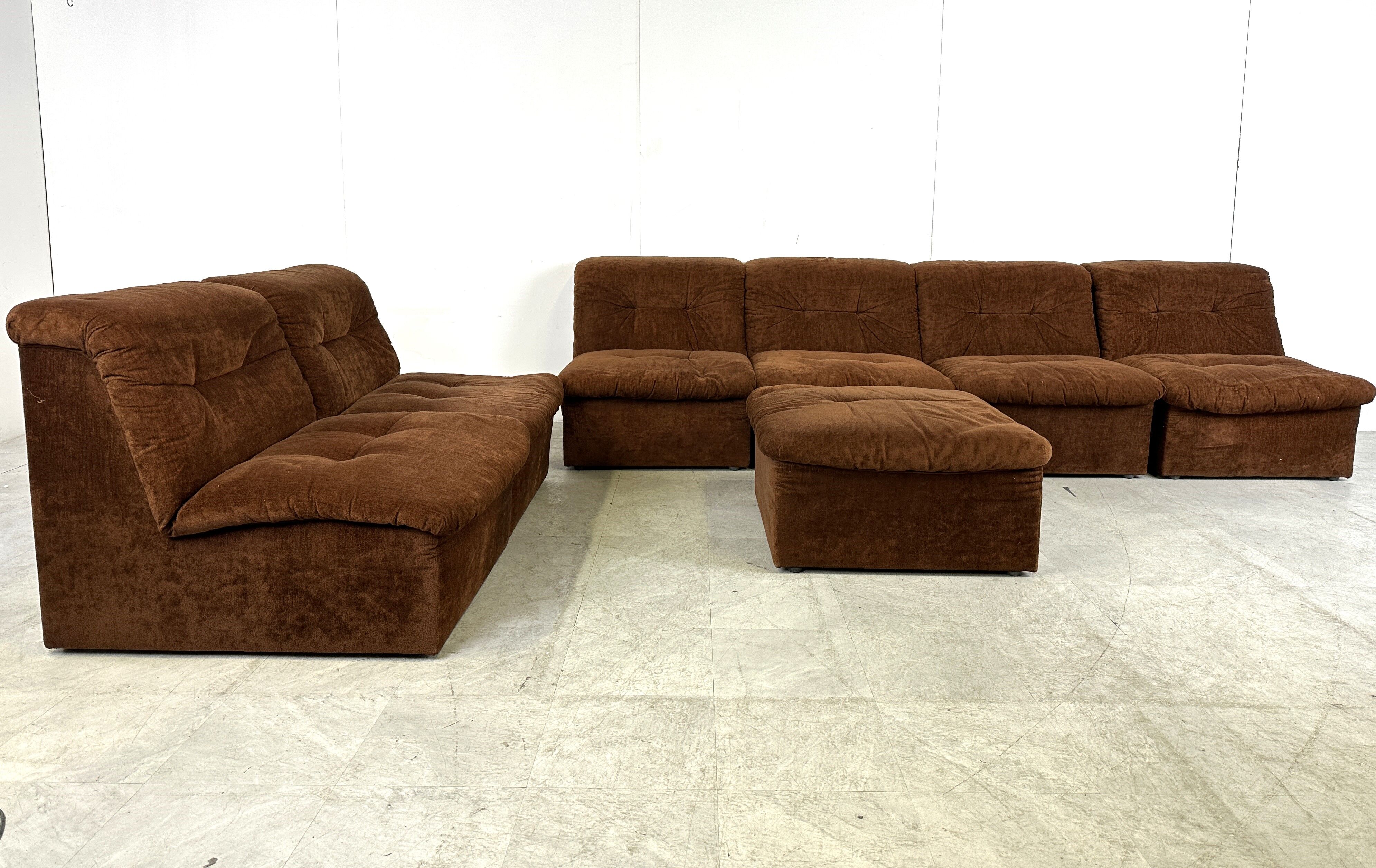 Vintage brown fabric modular sofa, 1970s