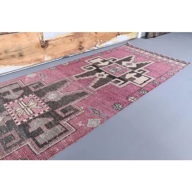 Vintage Pink Turkish Hand-Knotted Runner 75x342