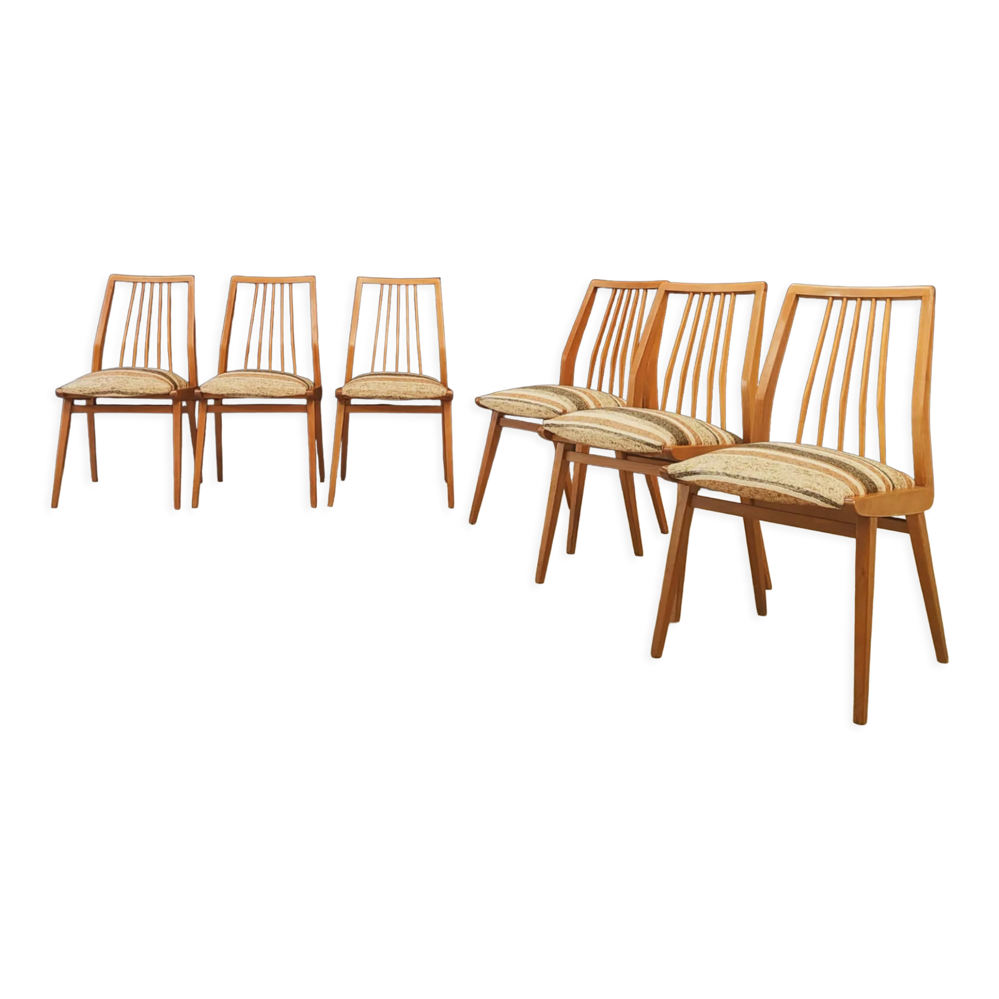 Six mid century dining table chairs