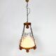 Large brutalist oak and marbled glass pendant, 1960s