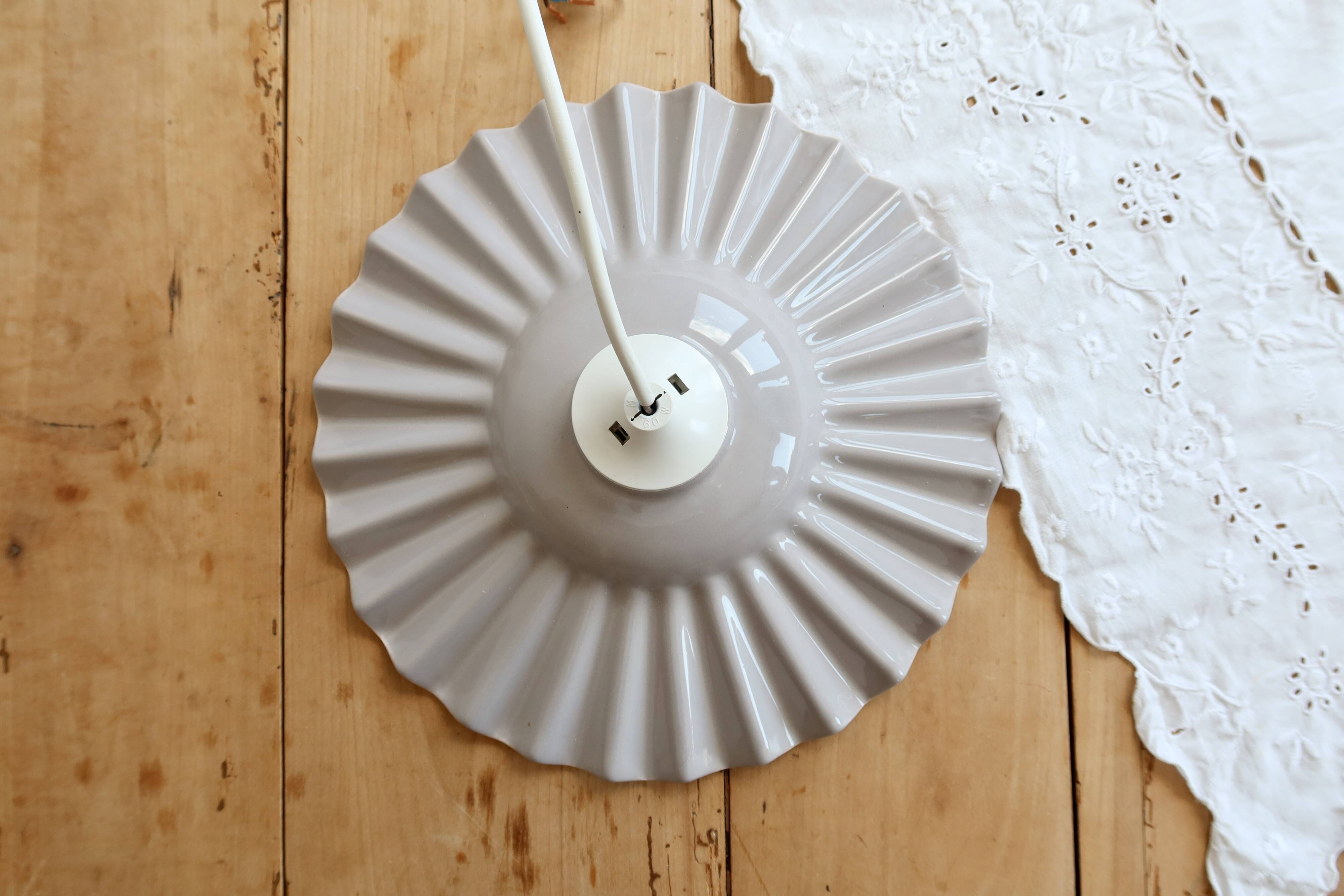 Vintage lilac taupe pleated ceramic pendant light