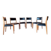 6 chaises scandinave teck et skaï vintage 1960