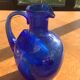 Blue blown glass ice decanter from vintage biot glassware