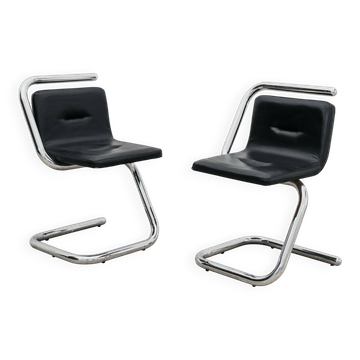Paire de fauteuils en chrome tubulaire Luigi Bardini, années 70
