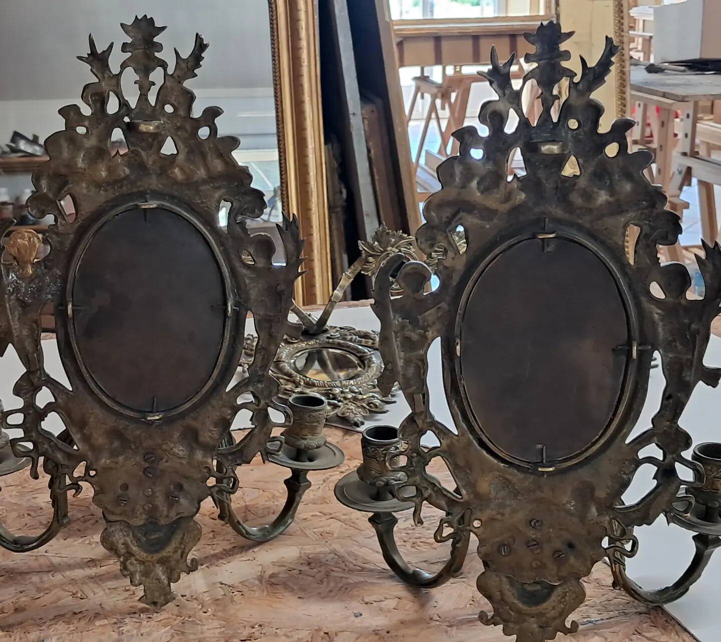 Pair of solid brass wall lights 38 x 18