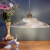 Vintage molded ribbed glass lampshade pendant light - tableware collection -