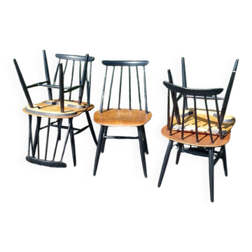 5 chaises Asko Finlande scandinave années 60