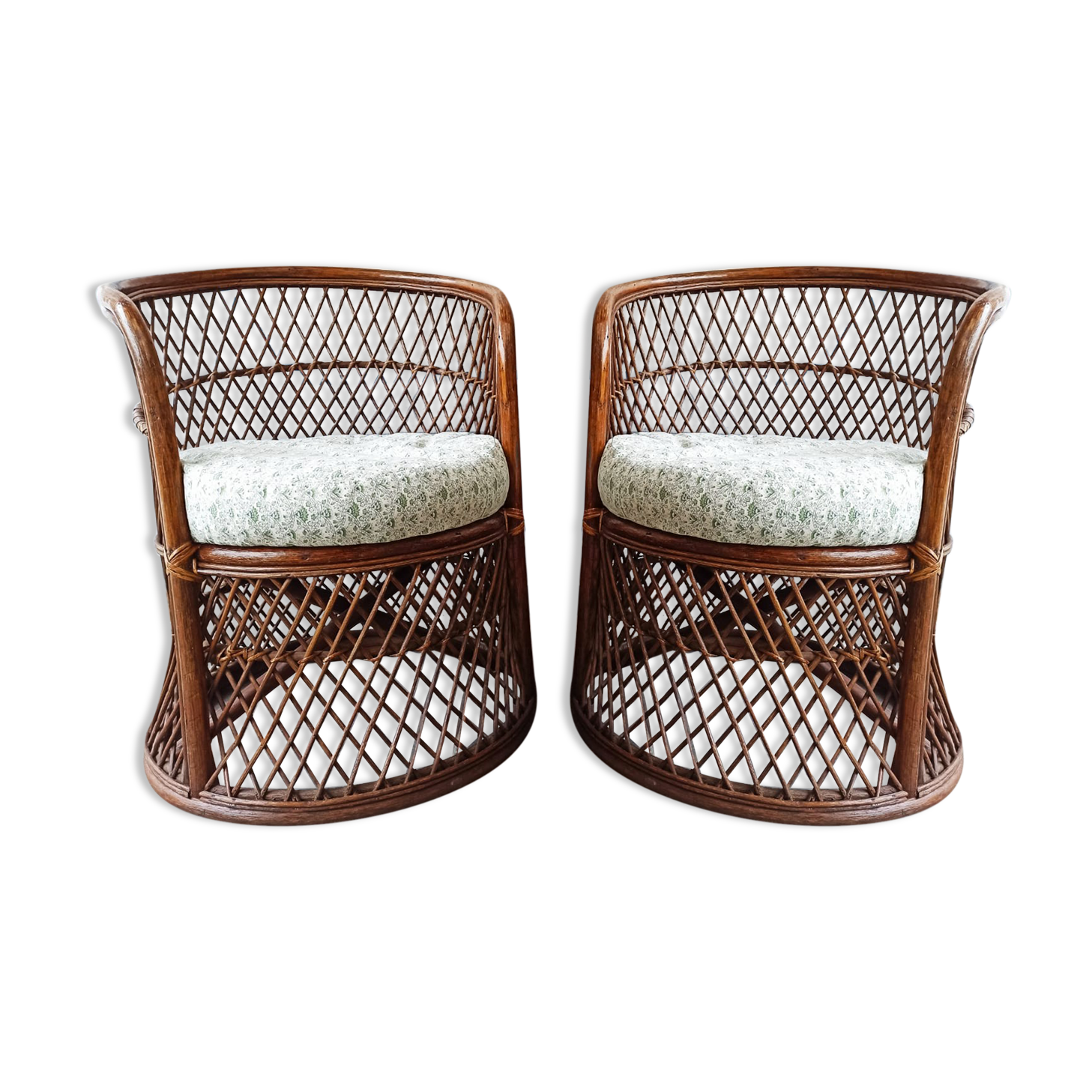 Pair of vintage bamboo rattan armchairs