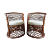 Pair of vintage bamboo rattan armchairs