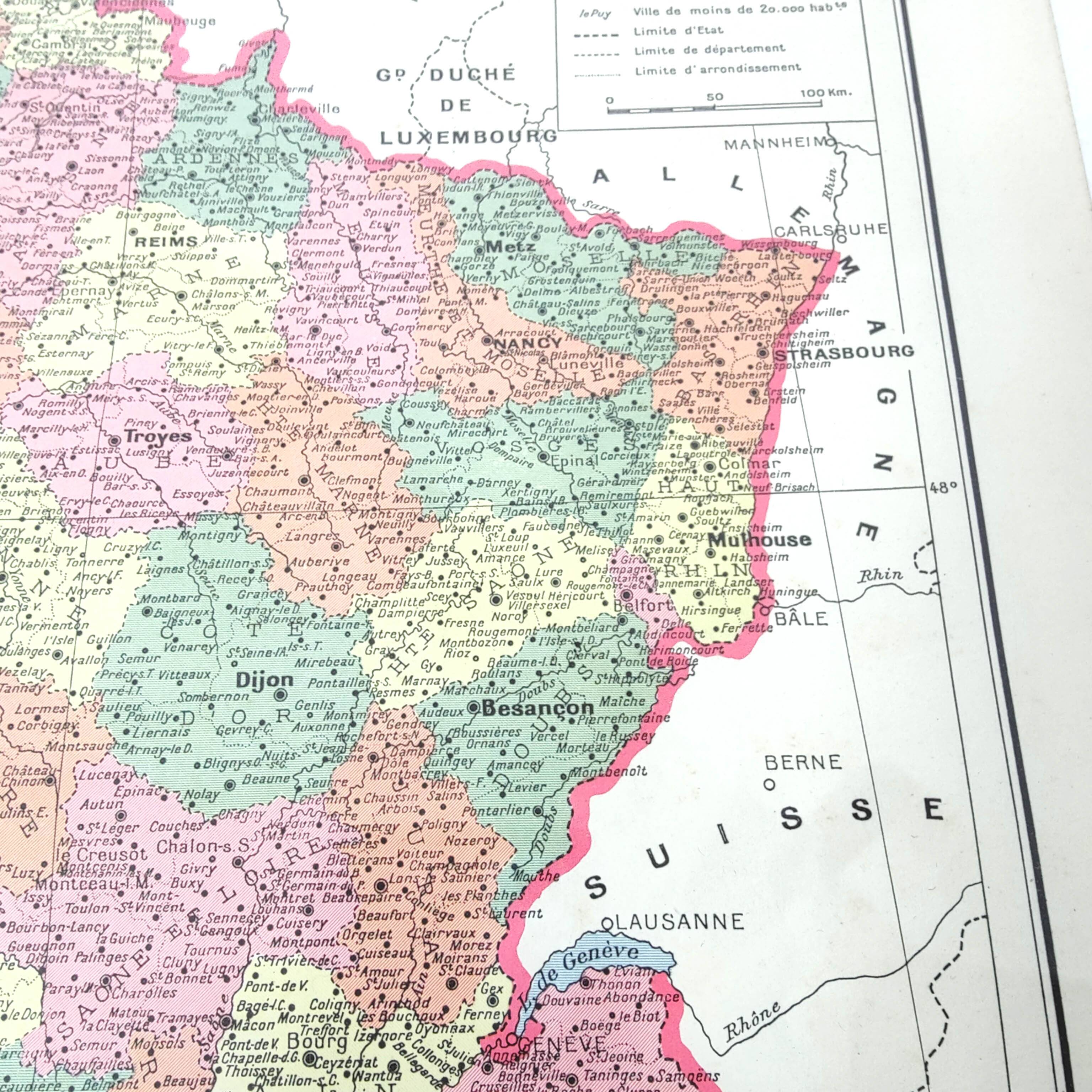 Old map of France and its departments in 1950 43x43cm