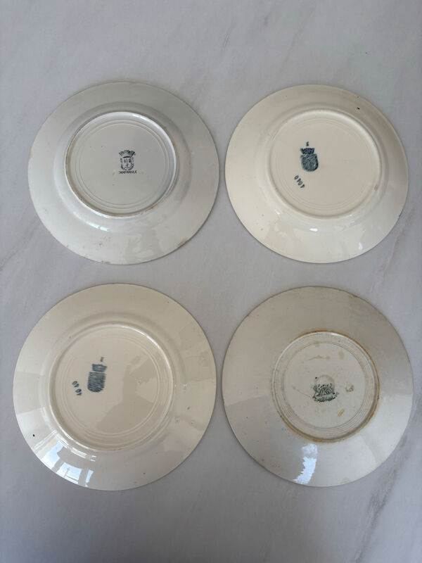 Lot 6 assiette à dessert terre de fer bleu vert plate faïence français