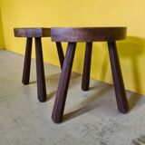Set vintage french oak wooden stools, from the 1970
