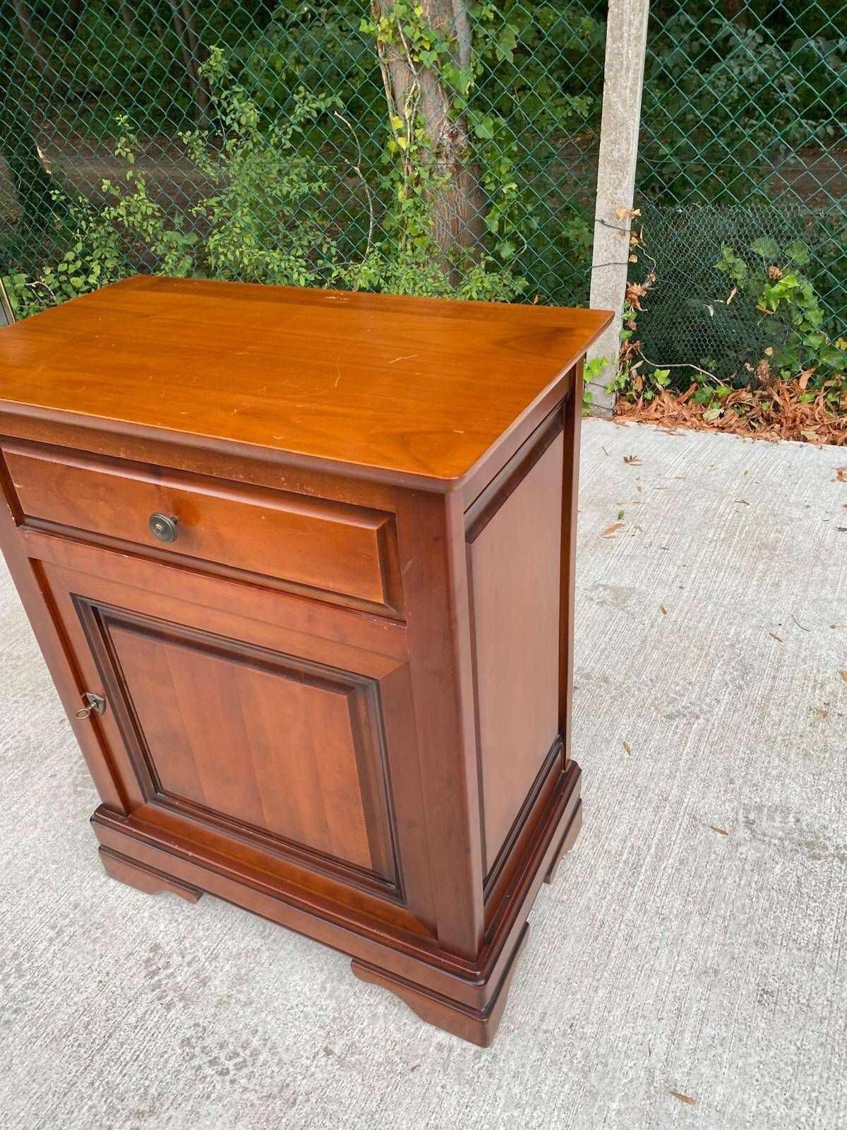 Louis-Philippe style bedside table or end table in cherry wood from the 1980s.