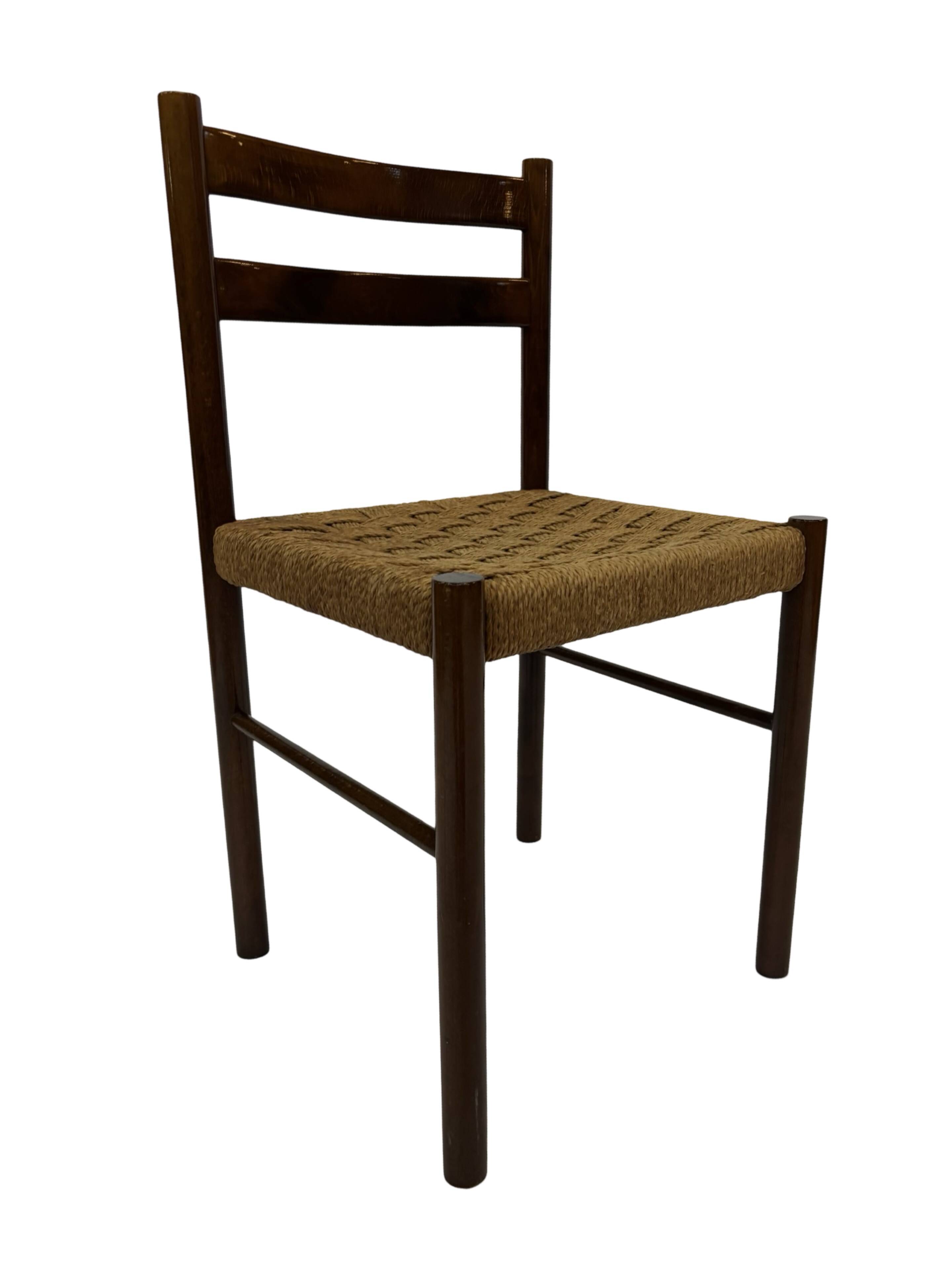 Vintage chair from the 70s minimalist design in wood and paper cord