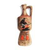 Egyptian pattern ceramic pitcher, red-orange enamels