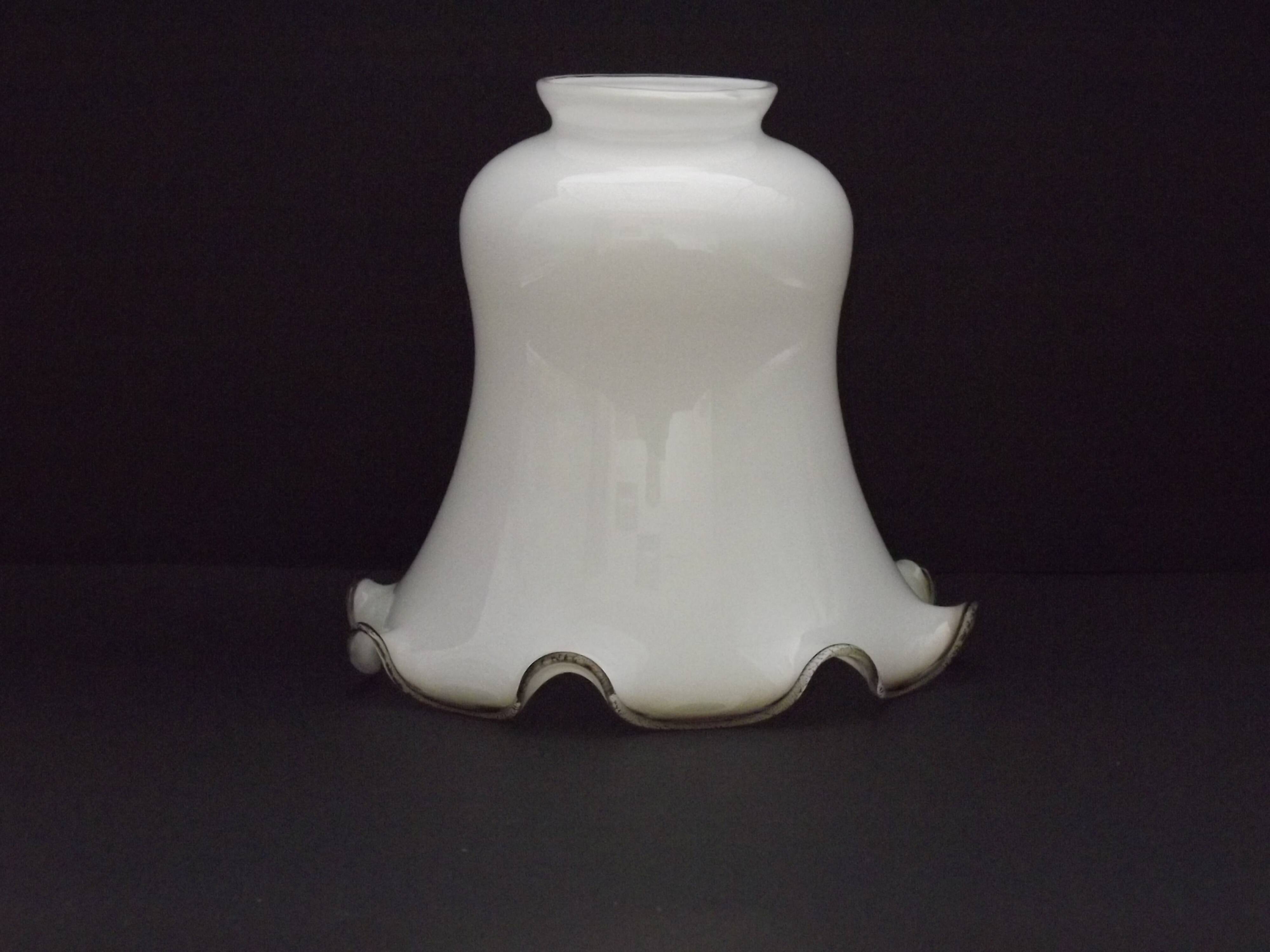 White Opaque Glass Bell Shaped Shade With Contrasting Frilled Edge