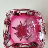 Ashtray. organic floral shape. cranberry pink. in modern art glass. designed by jozef hospodka