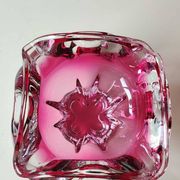 Ashtray. organic floral shape. cranberry pink. in modern art glass. designed by jozef hospodka