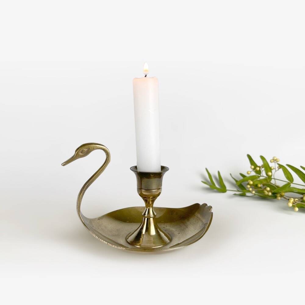 Brass swan cellar rat candle holder