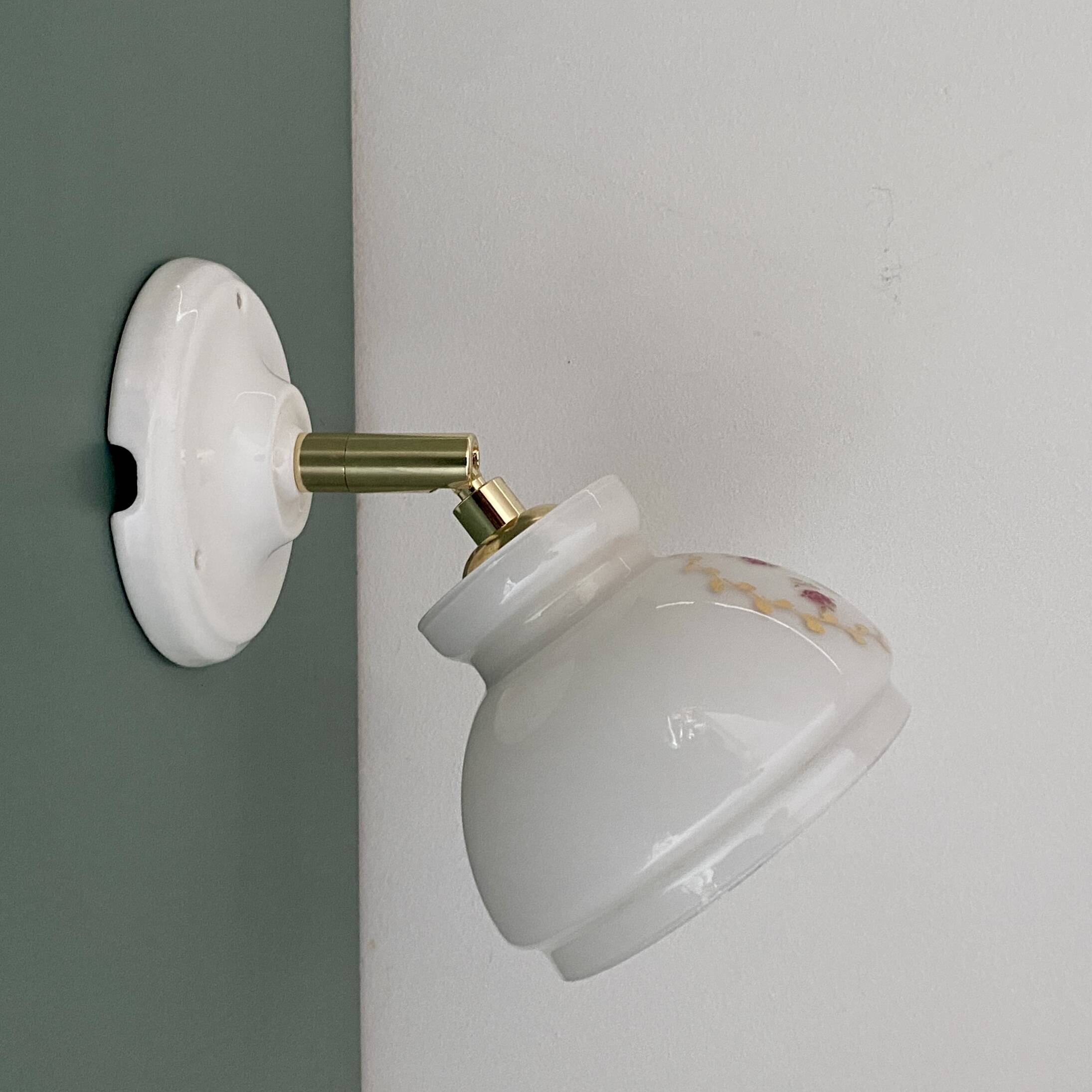 Vintage white opaline wall lamp with shade