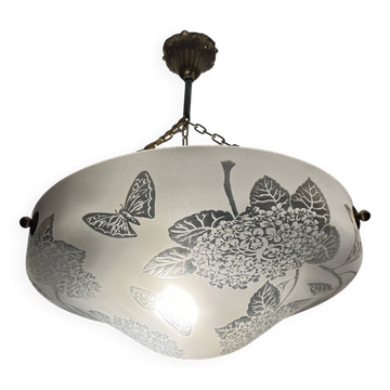 Vasque en verre decor degagé de fleurs et papillons Art Deco France Deveau 1925