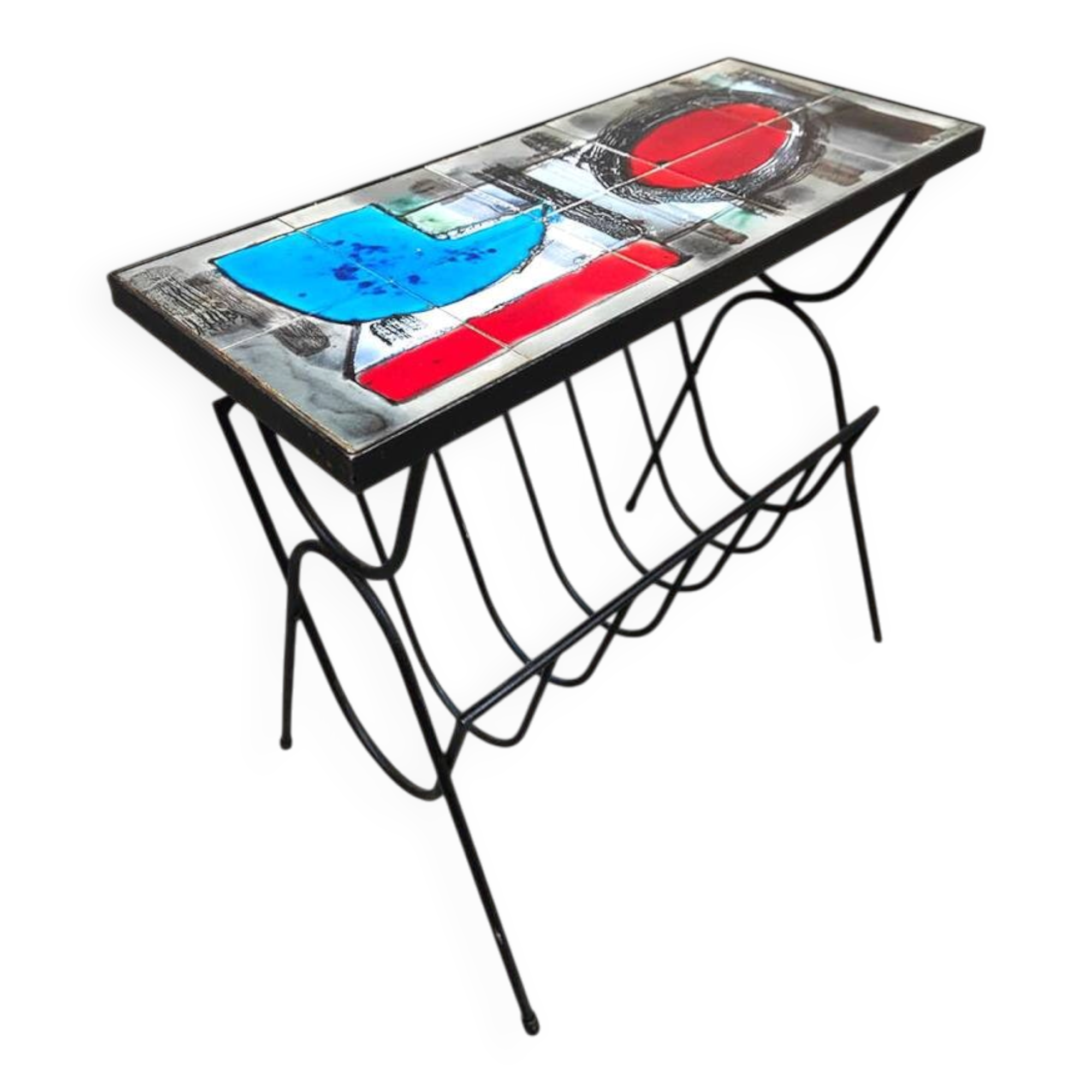 Vintage design magazine rack tile table Belarti
