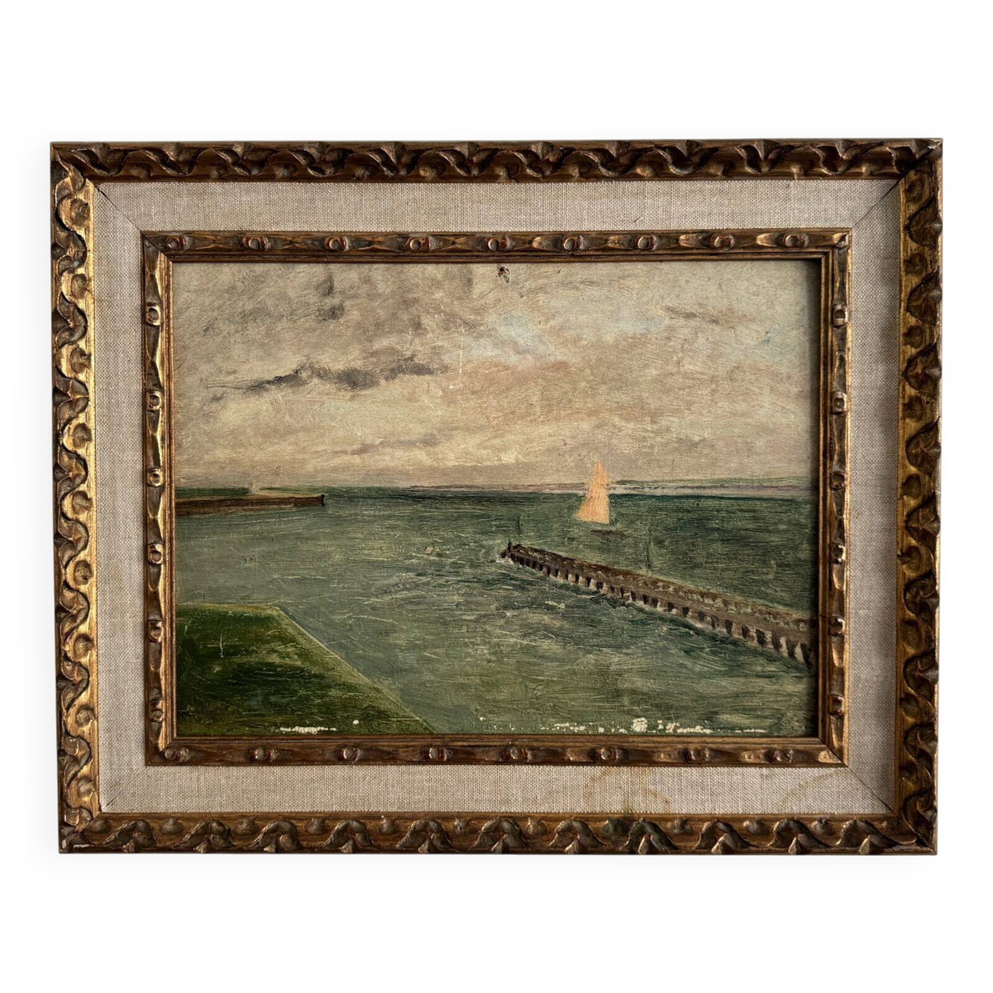 Oil on cardboard Le Croisic seaside jetty early 20th century
