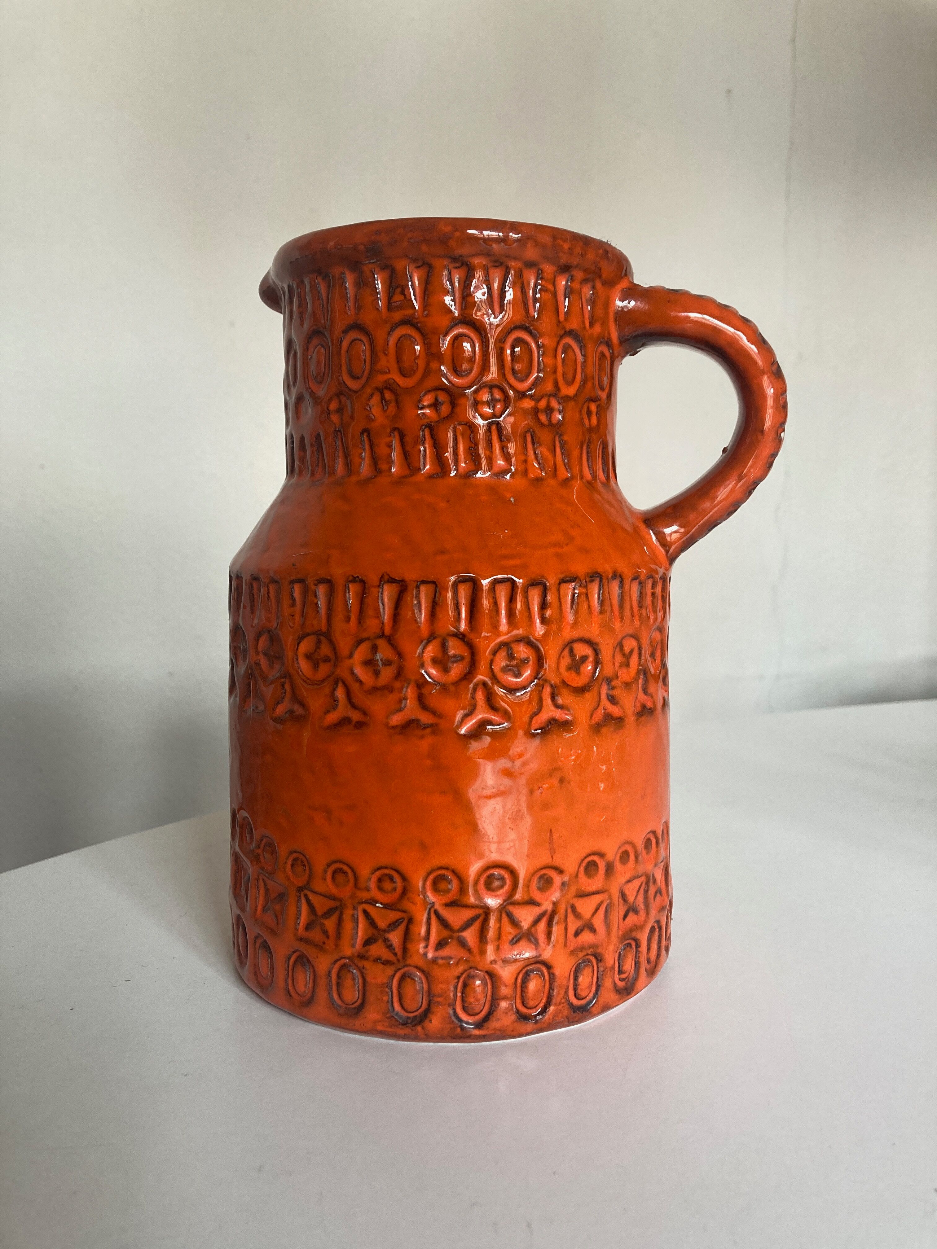 Bitossi Ceramiche orange pitcher vase by Aldo Londi Italian design