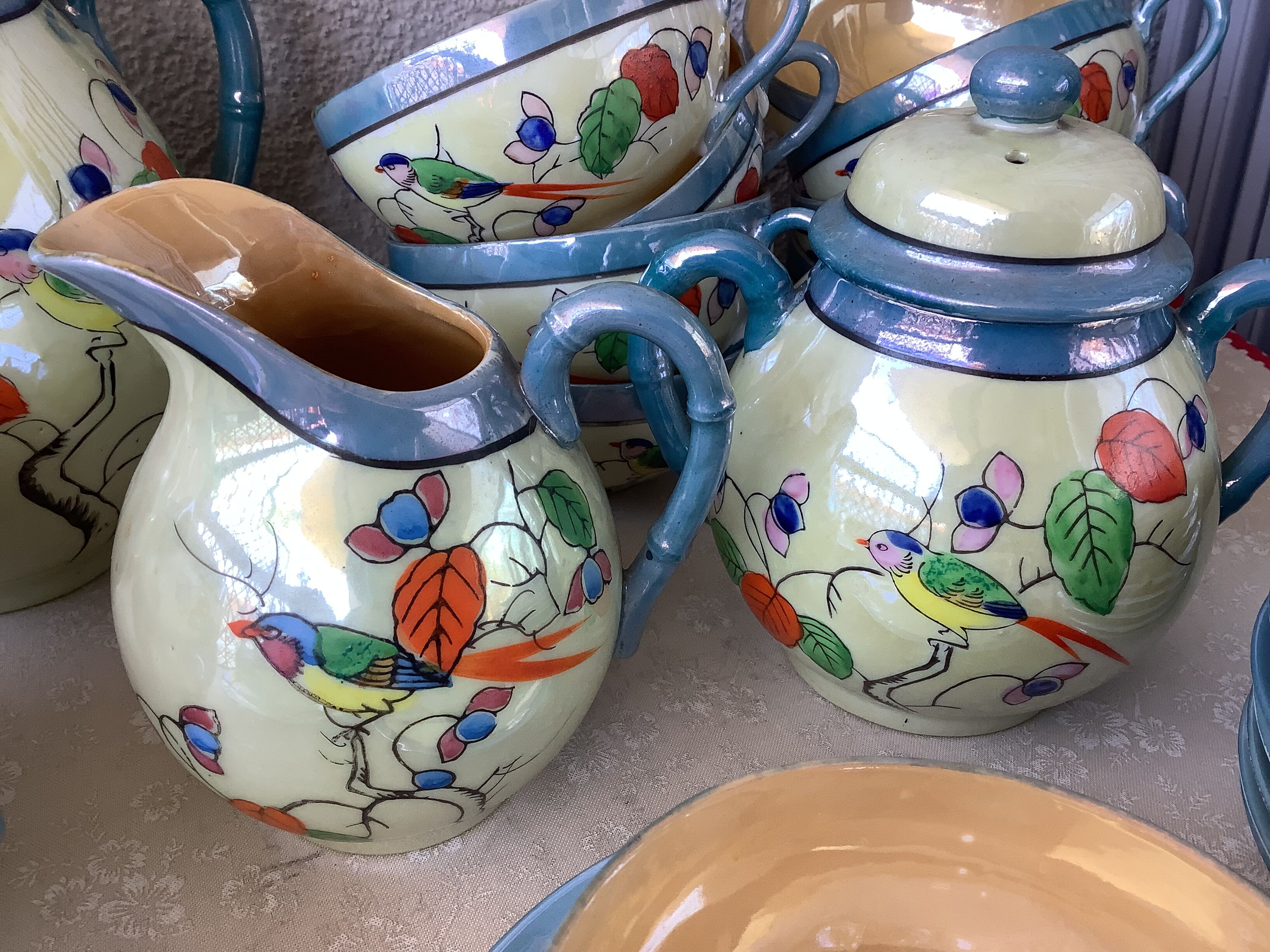 Japanese Iridescent Eggshell Porcelain Cups - Hand Painted