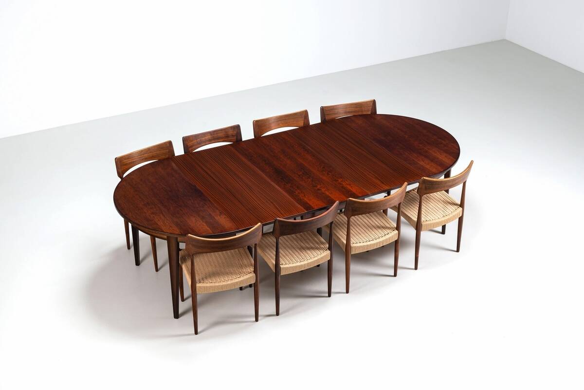Gunni Omann large dining table in rosewood Omann Jun Denmark 1960