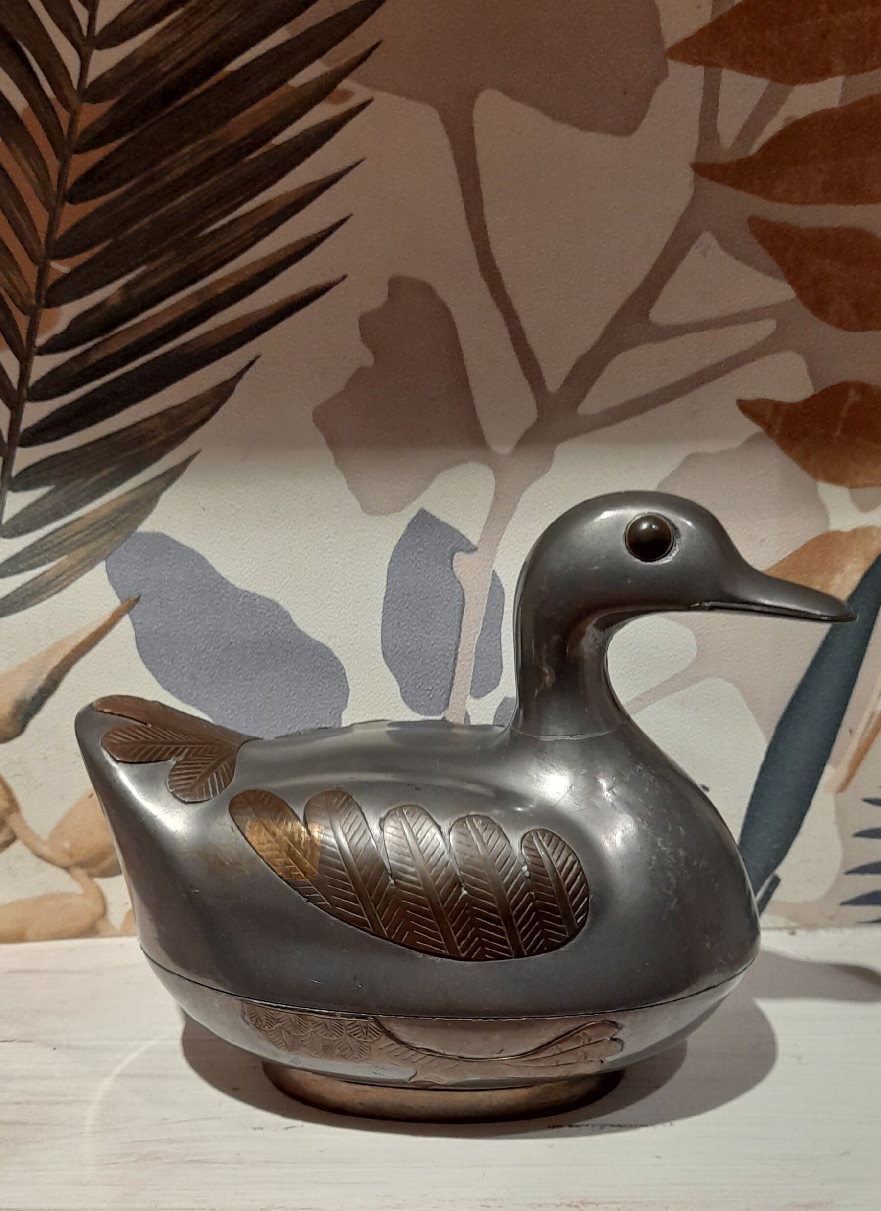 Boite canard bibelot étain/laiton vintage - 1970/1980