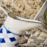 Blue checkered enamel jug - and its basin