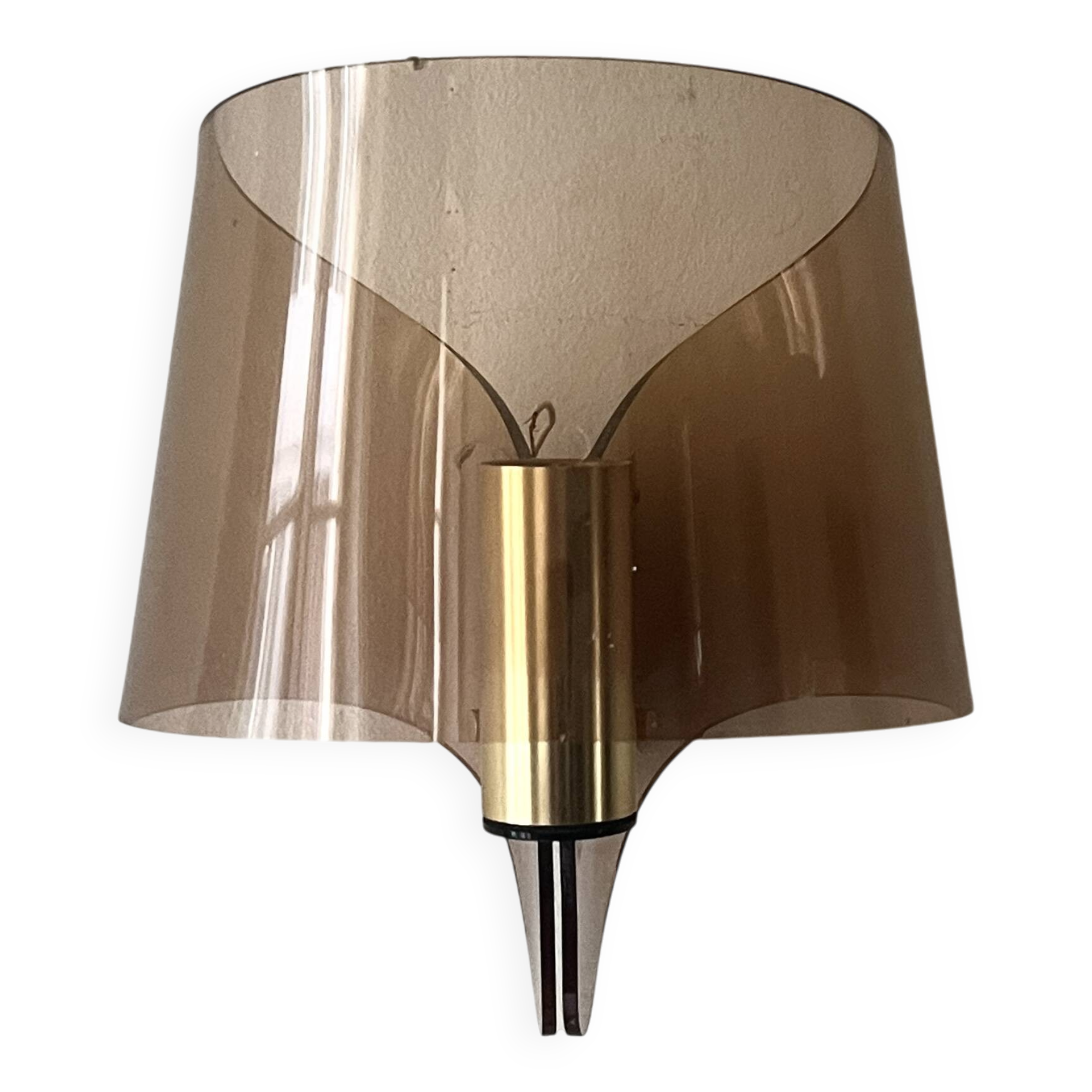 Plexiglass wall light / brass details, 1970s design