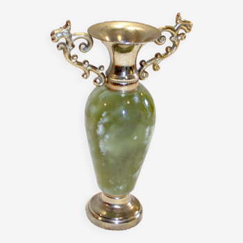 Joli Petit Vase en Onyx vert et métal doré - Décoration Shabby - Romantique