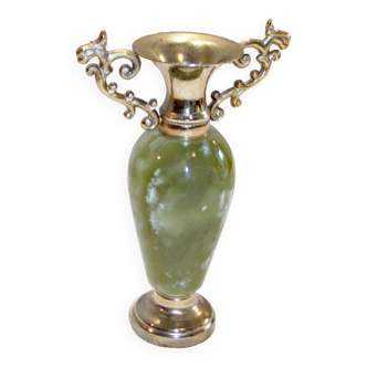 Joli Petit Vase en Onyx vert et métal doré - Décoration Shabby - Romantique