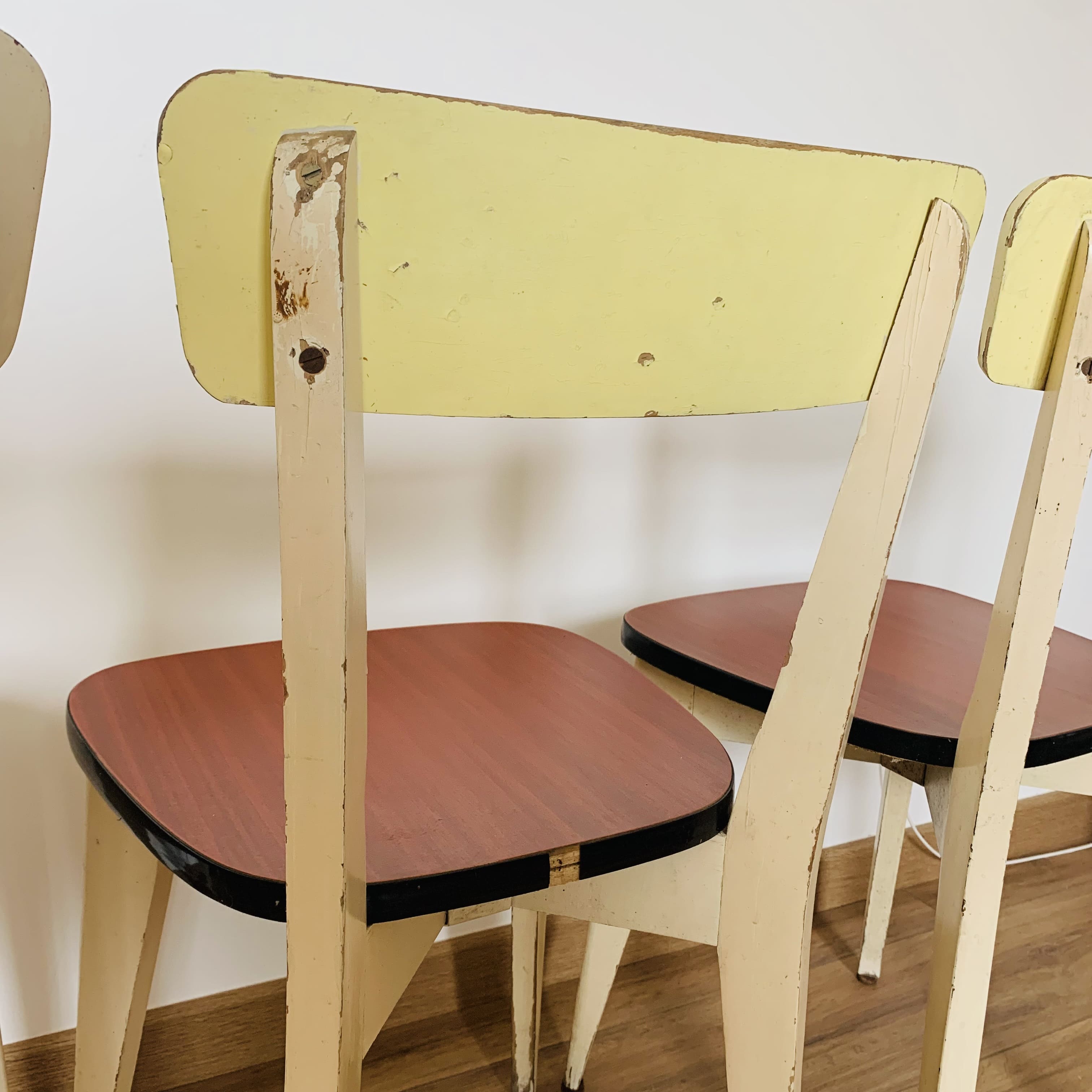 4 wooden chairs and formica kitchen