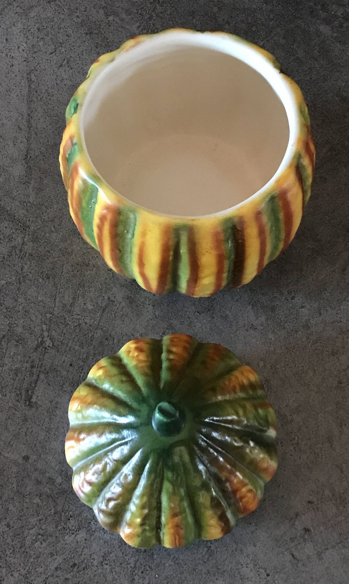 Vintage ceramic sugar bowl by Barettoni Nove, melon shape, Italy