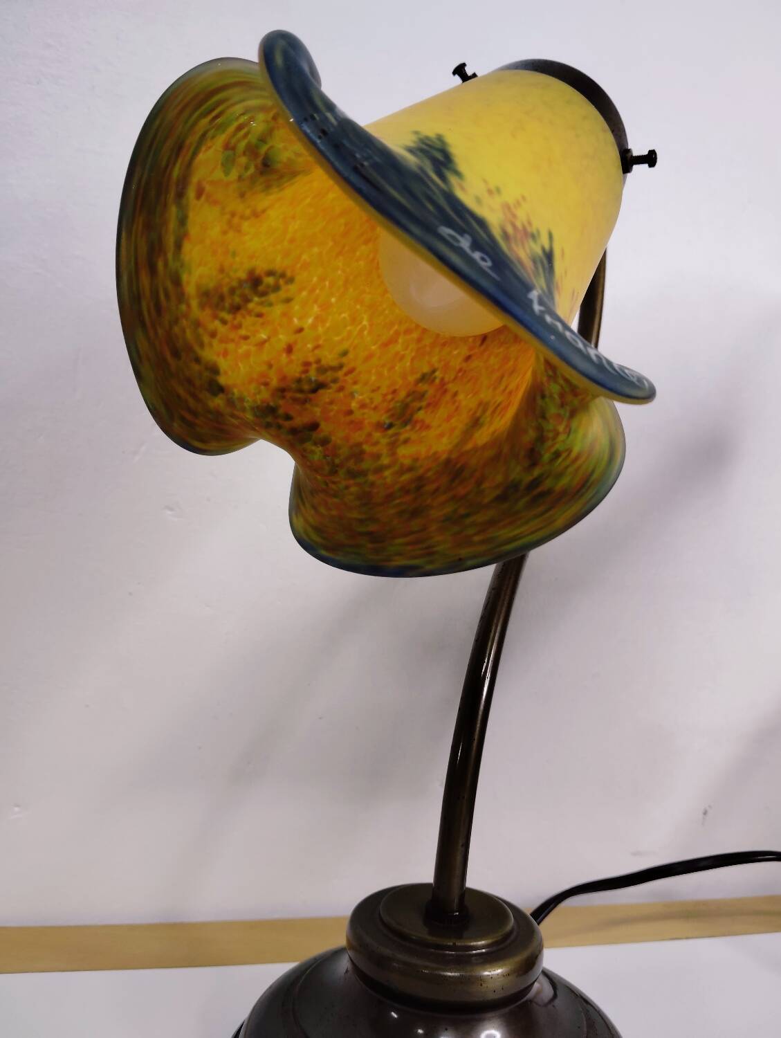 Pair of tulip swan neck bedside lamps in glass paste