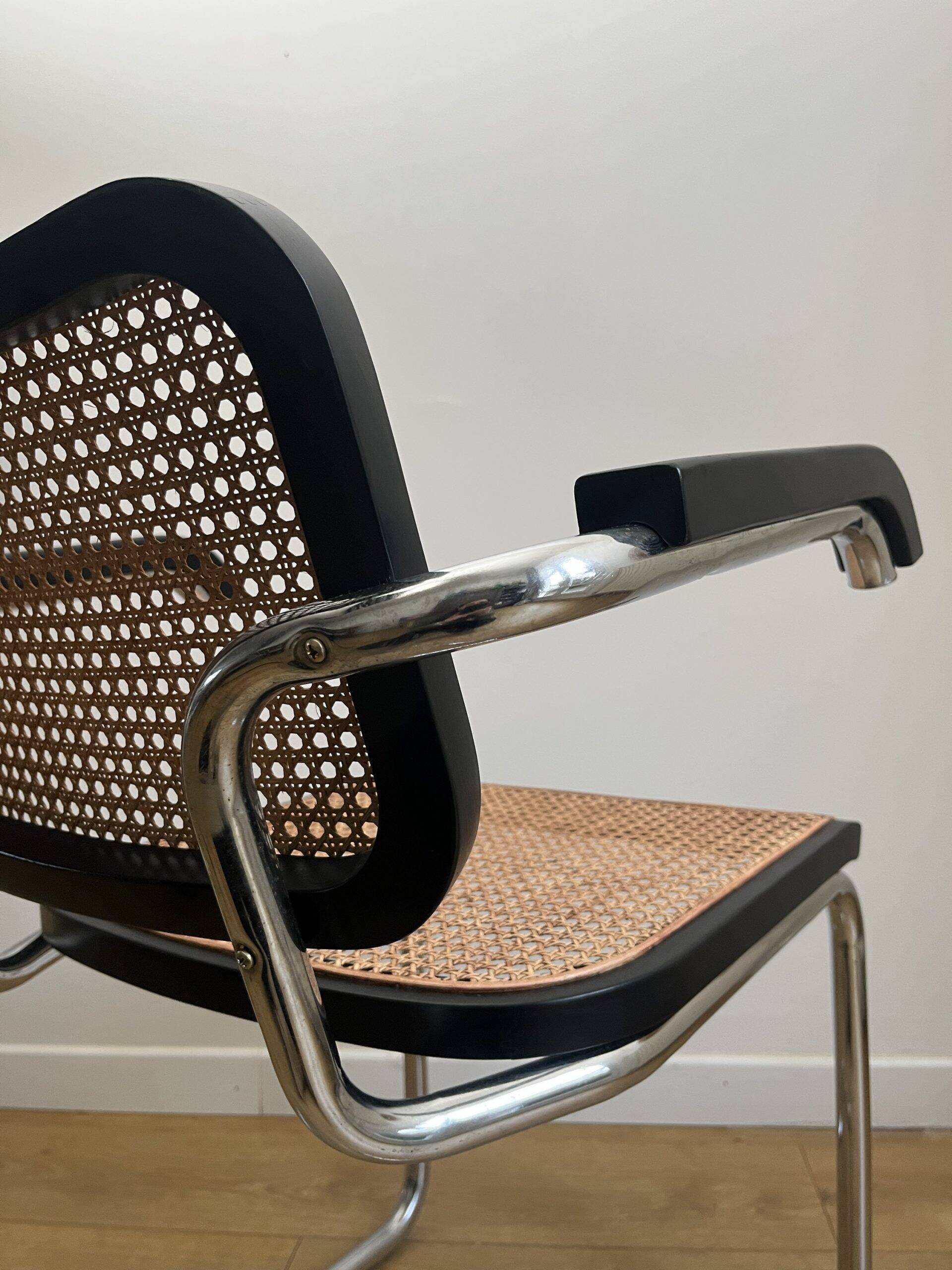 CESCA B64 black armchair in cane after Marcel Breuer Made In Italy